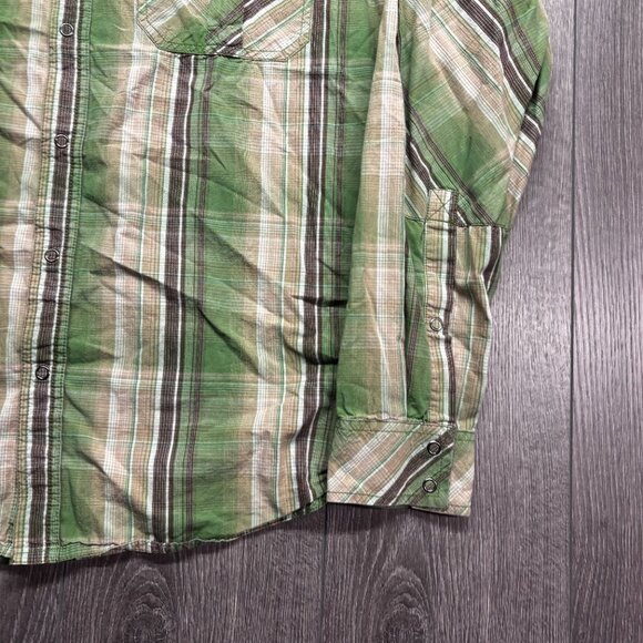 Prana Plaid Pearl Snap Green Button Shirt Large - Picture 4 of 9